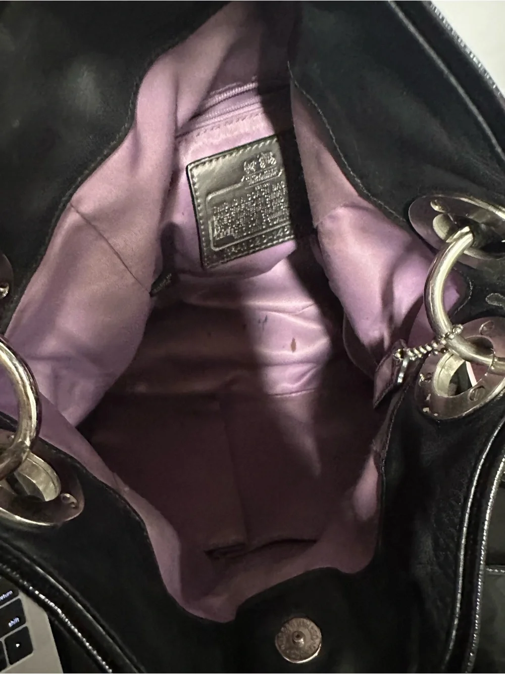 Coach Black Signature 'C' Canvas Shoulder Bag with Silver Hardware